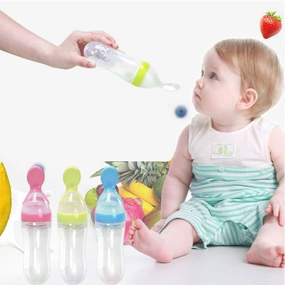 Safe Newborn Baby Feeding Bottle Toddler Silicone Squeeze Feeding Spoon Milk Bot