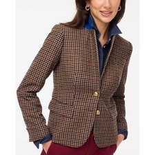 J. Crew Schoolboy Houndstooth Plaid Blazer Brown Size 14 Preppy Wool Blend