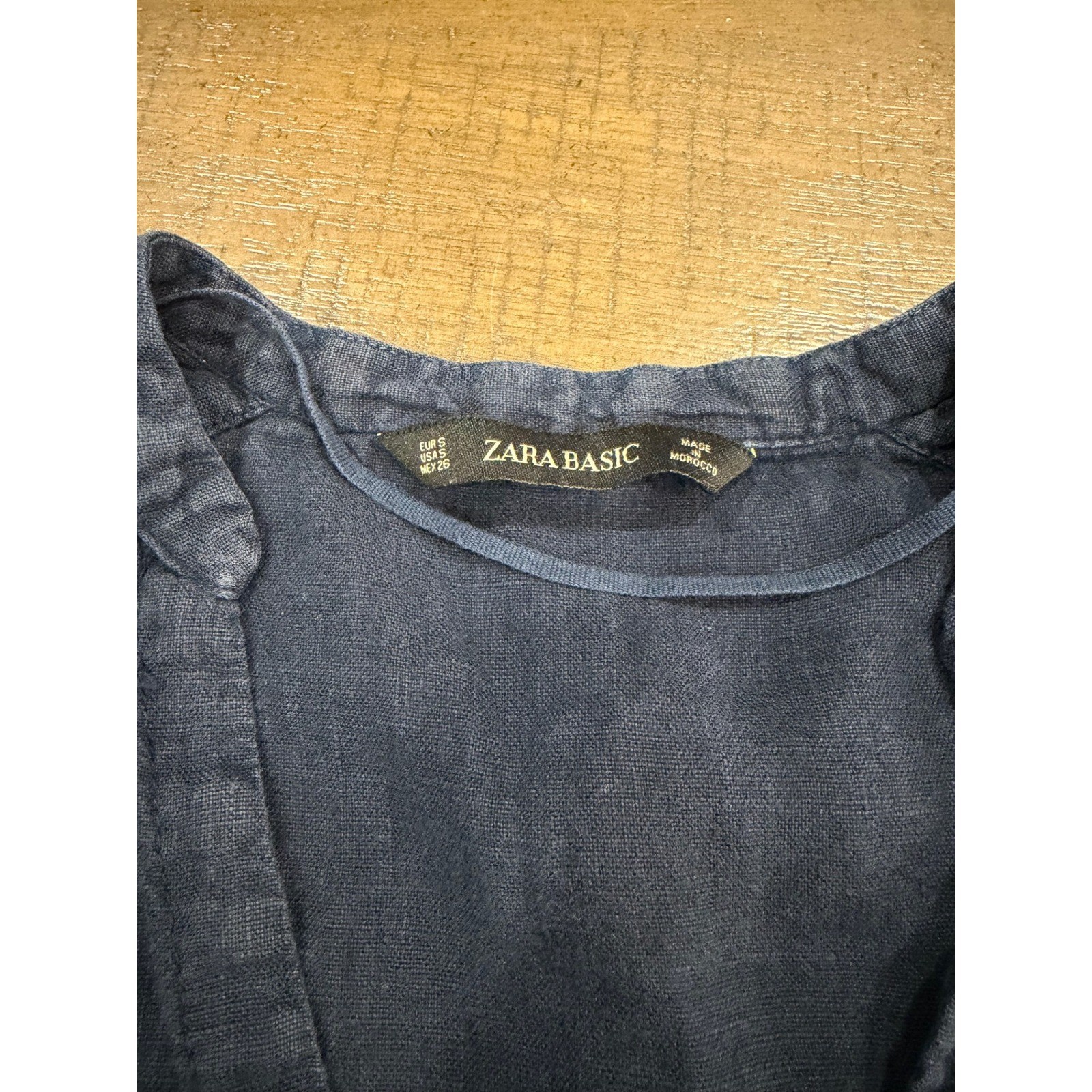 ZARA BASIC Navy Blue V Neck Button Front Long Sle… - image 2