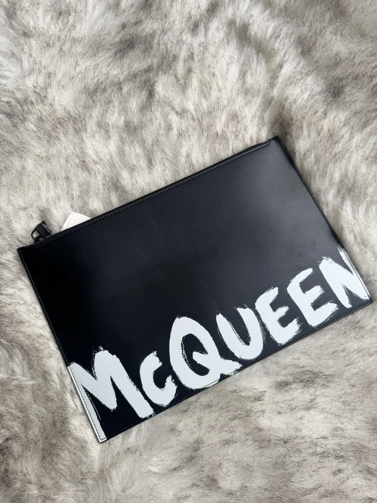 Alexander McQueen — Alexander McQueen Graffiti Logo Pouch | Black | Unisex Leather Zip RRP £680