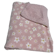 Adirondak Pink Daisy Plush Blanket Baby White Fleece Sherpa Security Lovey