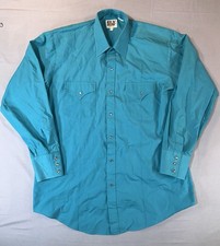 Ely Cattleman Shirt Mens Summer Blue Pearl Snap Cowboy Western 16.5/34