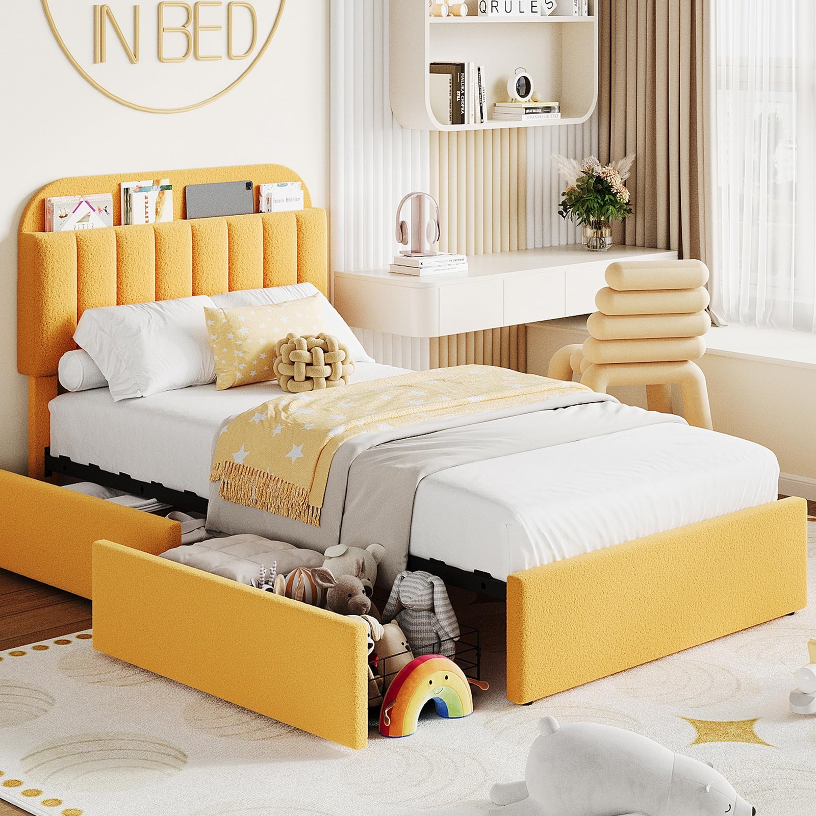 For Kids Upholstered Platform Bed For Boys/girls W/ 2 Drawer