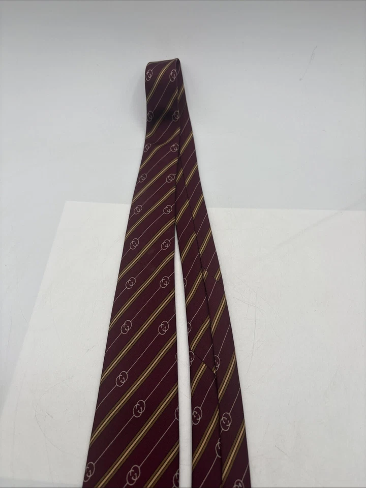 1980 年古驰领带 100% 真丝勃艮第/栗色意大利制造 57 英寸带原装盒 — 第 4/4 张图片