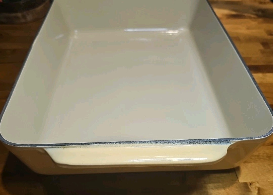 Cousances Bread Vintage Cousances France Beige Enameled Cast Iron Roasting Pan 14