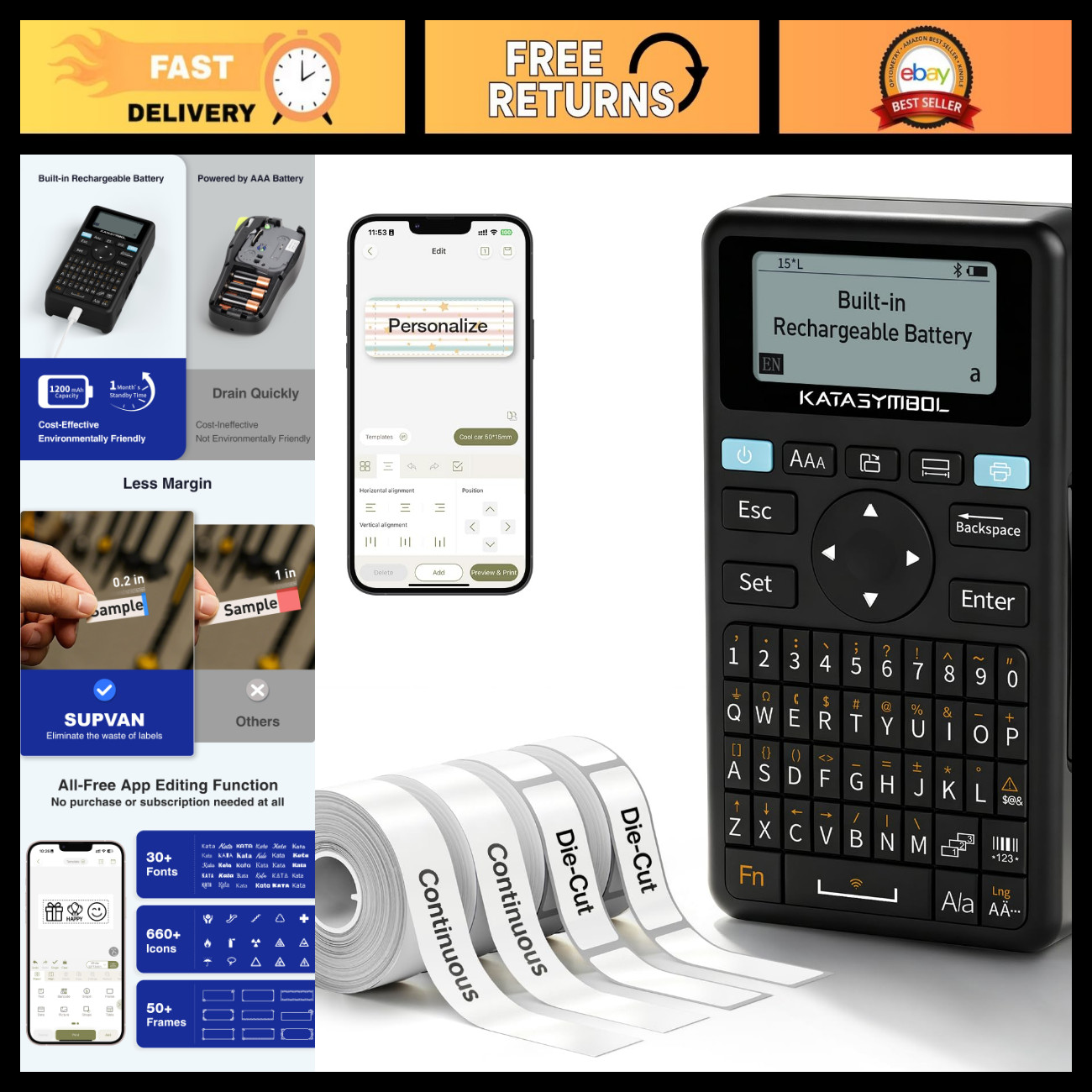 Bluetooth Label Maker Machine with Keyboard & 4 Tapes - Portable, Easy to Use