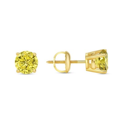 2 Ct Round Cut Simulated Citrine Solitary Stud Earrings 14k Yellow Gold Plated