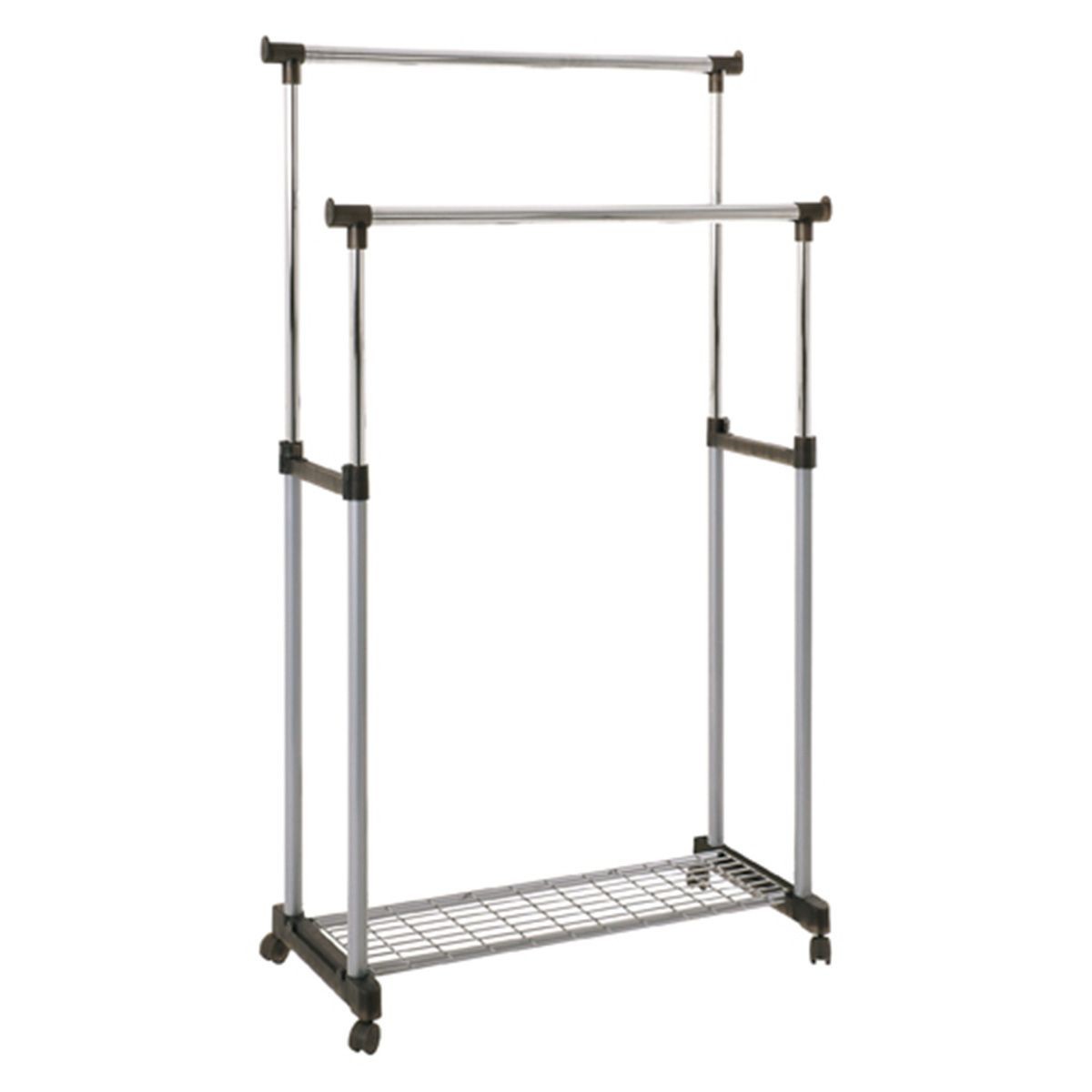 Portant à vêtements double barre en acier chromé 170cm avec pieds stables antidérapants