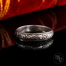 Zarter kleiner Silberring Bandring Florales Dekor 835 Silber Gr. 52 16,5mm Antik