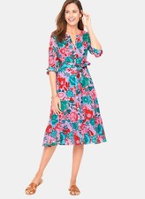 Talbots Sketched Blooms Floral Cotton Shirtdress Garden Party Palm Beach 6P