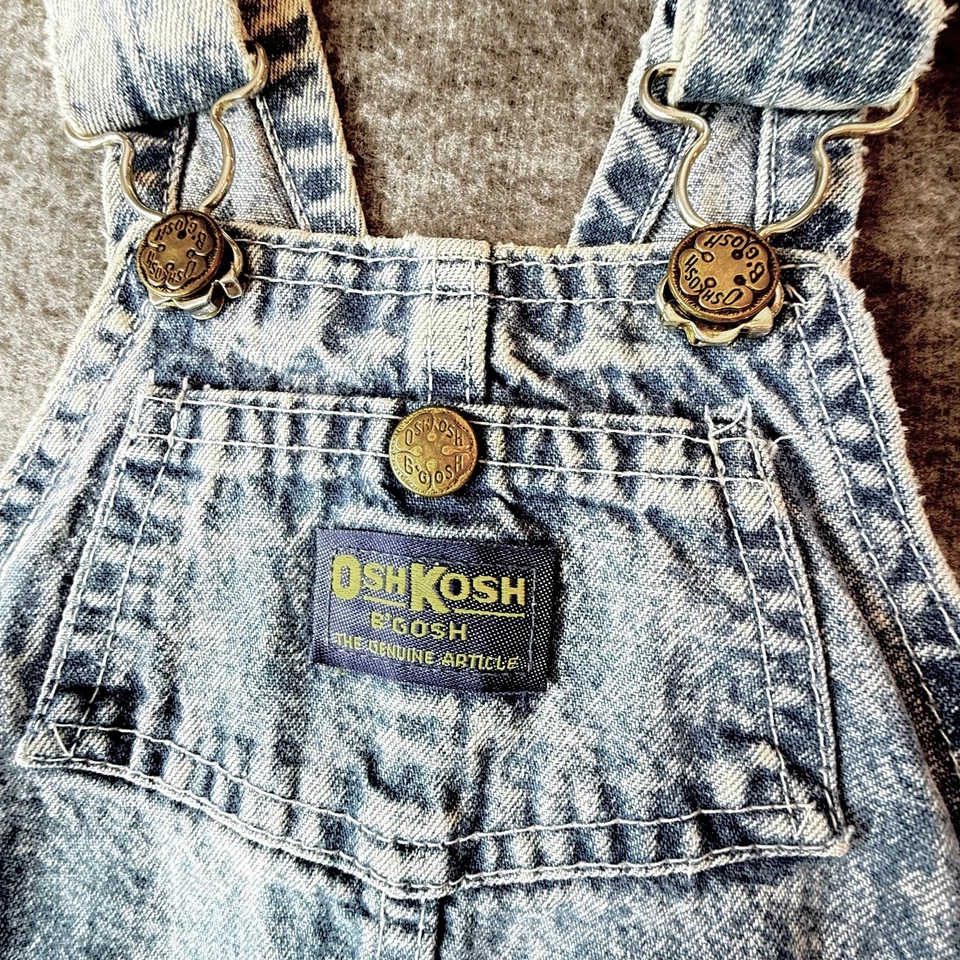 Mono OshKosh B'GOSH Vintage Años 80 90 Vestbak 2T Denim Lavado Ácido Logo Hecho en EE. UU. Foto 3 de 4