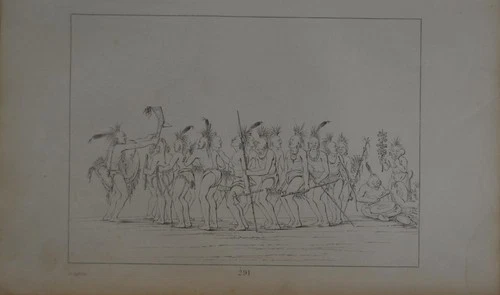 Antique 1840's Native American Engraving Art Weapons Dance Sac and Fox History