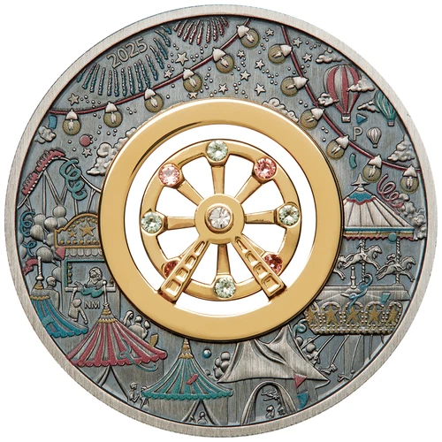 Moneta argento ruota panoramica ruota panoramica ruota panoramica 2025 - Tuvalu - in astuccio - 2 oz finitura antica - Foto 2 di 5