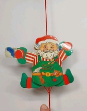 Vtg Wood Santa Claus Pull String Christmas Toys Ornament Arm Leg Move