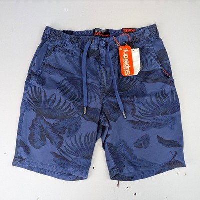 Superdry Men's 30W Bermuda Chino Shorts Sun Scorched Blue Tropical Fauna 