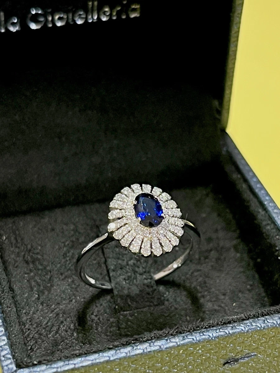 Anello oro bianco con zaffiro blu e diamanti naturali - Laboratorio