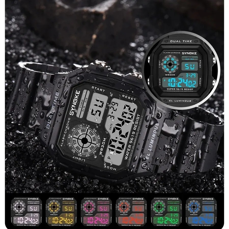 Mens Digital LED Watch Waterproof Sport Military Alarm Date Rubber Strap
