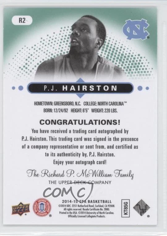 2014 SP Authentic Rookie Extended Series Emerald Foil /225 PJ Hairston Auto RC - Image 2 of 2