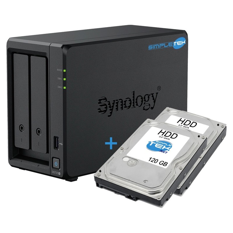 Synology Ds725+ Nas 2-bay 2x Nvme + 2x HDD 120GB LAN 2.5GBE 4GB RAM Ddr4 Ecc_