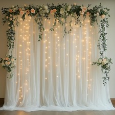 White Tulle Backdrop Curtain with Lights for Decor, 10x8FT White 10 x 8 Feet