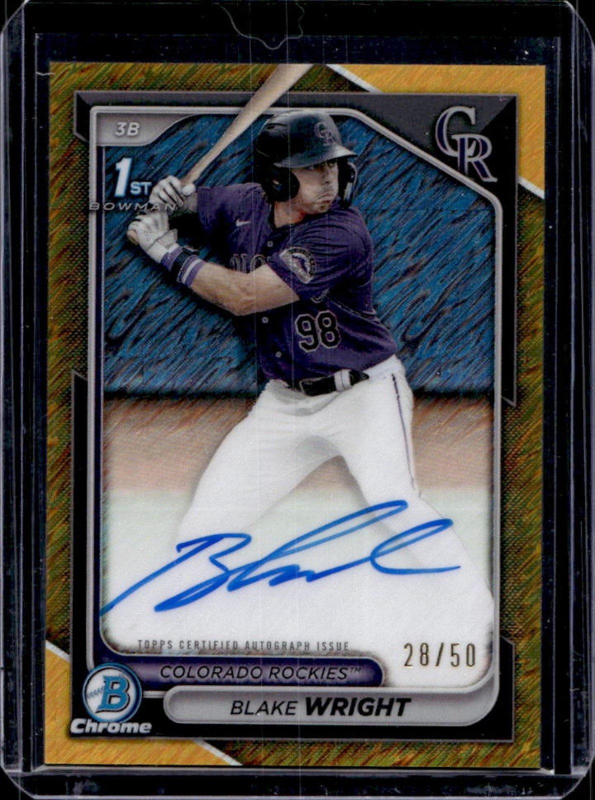 2024 Bowman Draft Blake Wright Chrome Auto Gold Shimmer Refractor 1st #28/50