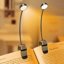 2 Pack 10 LED Rechargeable Book Light for Reading in Gooseneck, Black+Black