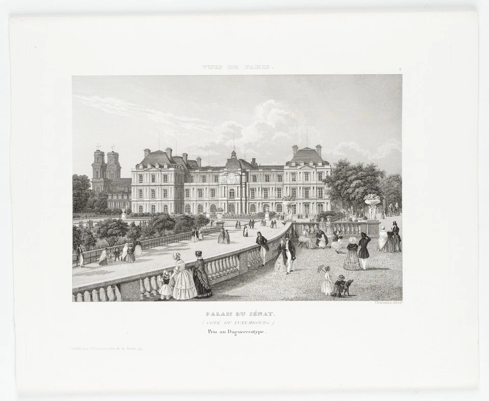 C. CHAMOUIN (19.Jhd), Blick auf den Palais du Luxembourg, Renaissancebauwerk, Pa - Bild 2 von 4