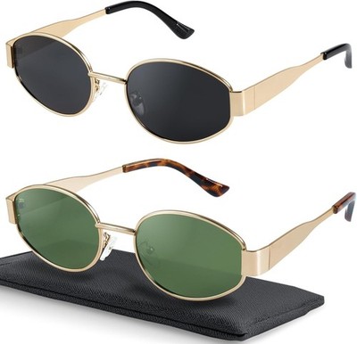 livho Retro Polarized Sunglasses - UV400 Protection, Oval Shape, Metal Frames -