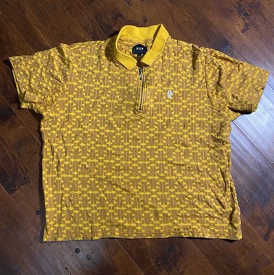 HUF Men's Yellow Brown Geometric 1/4 Zip Short Sleeve Polo Shirt Size L