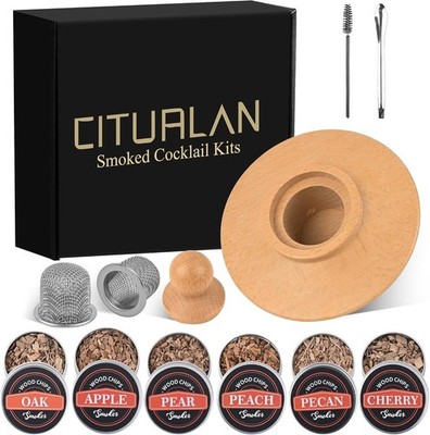 11 Pcs Whiskey Smoker Kit with 6 Wood Chip Flavors- Cocktail Smoker Infuser Kit