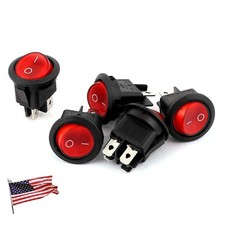 5 PCS Round Rocker Boat Switch AC 16A 250V DPST ON/Off 4 Pins Red Light