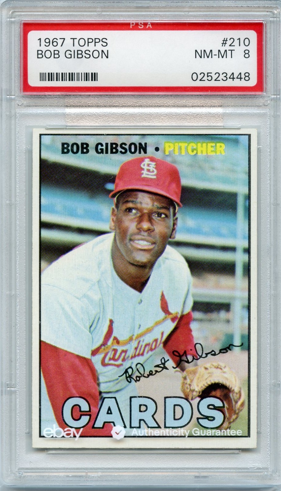 1967 Topps Baseball Bob Gibson #210 St. Louis Cardinals PSA 8 NM-MT