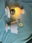 Vtg milk glass hobnail lamp with trinket bowl at bottom! Free Shipping! Tested!
