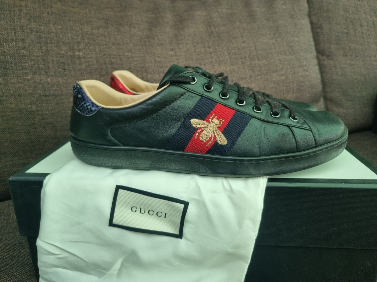 Gucci Sneaker Schuhe GG Shoes Scarpe Size 8.5/42.5 Ace BEE Black