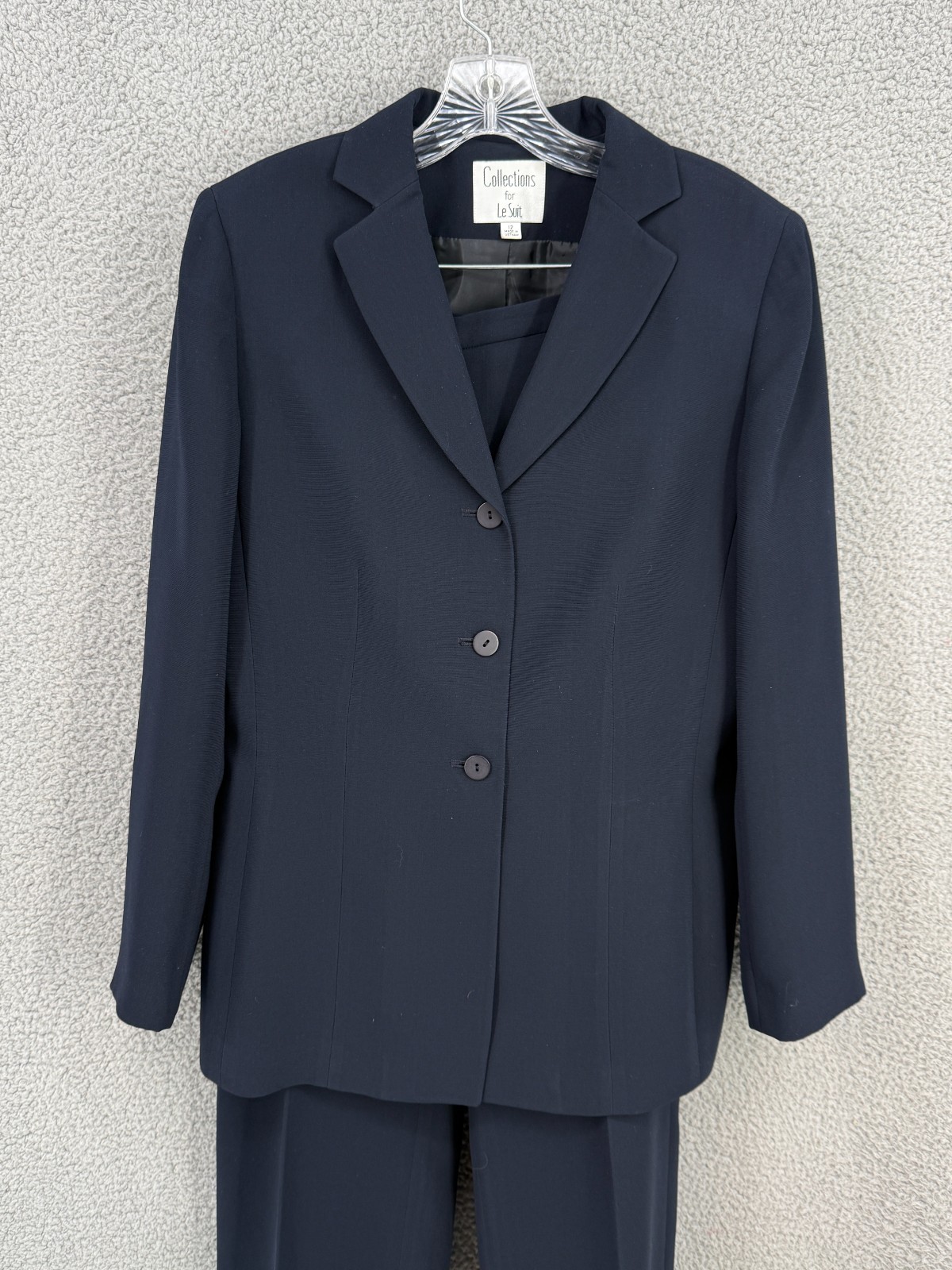 Le Suit Womens 2pc Pants Suit Straight Leg Collections Sz 12 Classic Navy Long