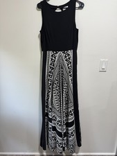 Eliza J Maxi Dress Size 12 Womans Black White Geometric Sleeveless Full Length