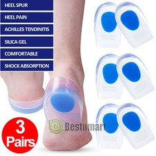 3 Pairs Heel Support Gel Silicone Cushion Orthotic Insole Plantar Care Heel Cups
