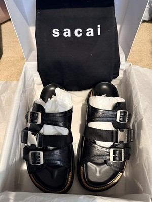 Sacai Wingtip Sandals In Cowhide Leather Women Black Size 39