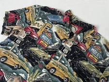 Paradise Found Hawaiian Shirt Men's XL  Rayon GM Route 66 GM Corvettes USA VTG