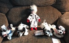 Disney 101 Dalmatians Beanbag Plush Cruella Deville, Lucky, Jewel  2 Pups MWMT