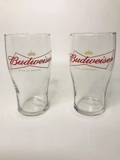 Budweiser Vintage Bow Tie Beer Glass Pint King Of Beers Gold Crown Rare EUC