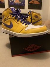 Nike Air Jordan 1 Mid Lakers 2013 Mens Basketball Shoes 554724 708 Size 9 For Sale Online Ebay