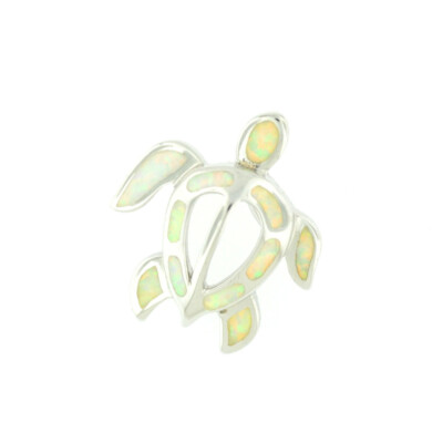 Schöner Anhänger Silber Weiß Opal Hawaii Petroglyphe Schildkröte