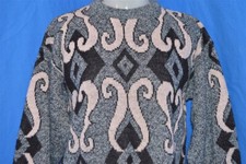 vintage 90s JUSTIN ALLEN GREY PINK BLACK DIAMONDS ACRYLIC UGLY WOMENS SWEATER M