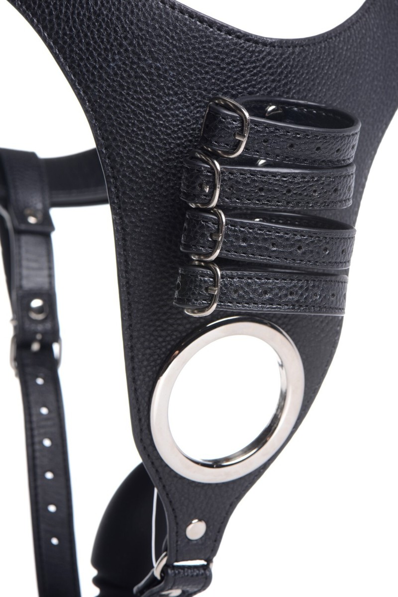 Strict Male Adjustable Chastity Harness w/ Silicone Anal Butt Plug Sex Toy  Black