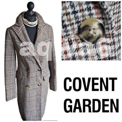 Ladies COVENT GARDEN Check Tweed Long COAT Size 10 - Main Image