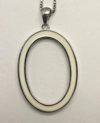 Elegante Sterlingsilber 925 ovale flache cremeweiße Emaille Buchstabe O Halskette 18''