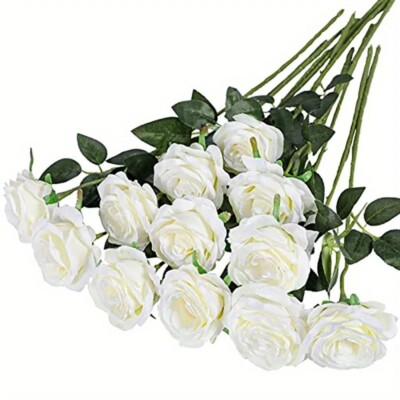 12x Künstliche Einzelne Rosenknospe mit Stiel Seidenblumen Gefälschter Blumenstrauß Hochzeit Party