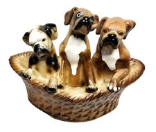 Enesco Marilyn Exclusive #5C65 Boxer Puppies Basket Ceramic Wall Plaque 6" x 6"