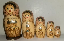Vintage Authentic Hand Painted Signed Russian Matryoshka Nesting Dolls 5 pcs